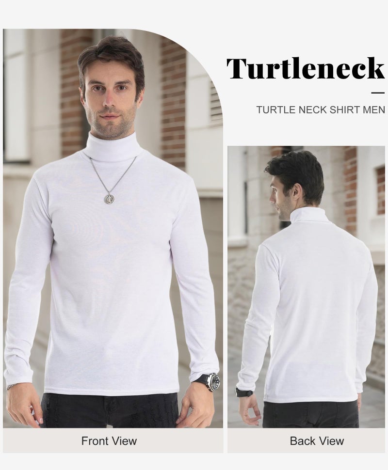 LONGBIDA Men Slim Fit Lightweight Long Sleeve Pullover Top Turtleneck T-Shirt(White,L) - Image 4